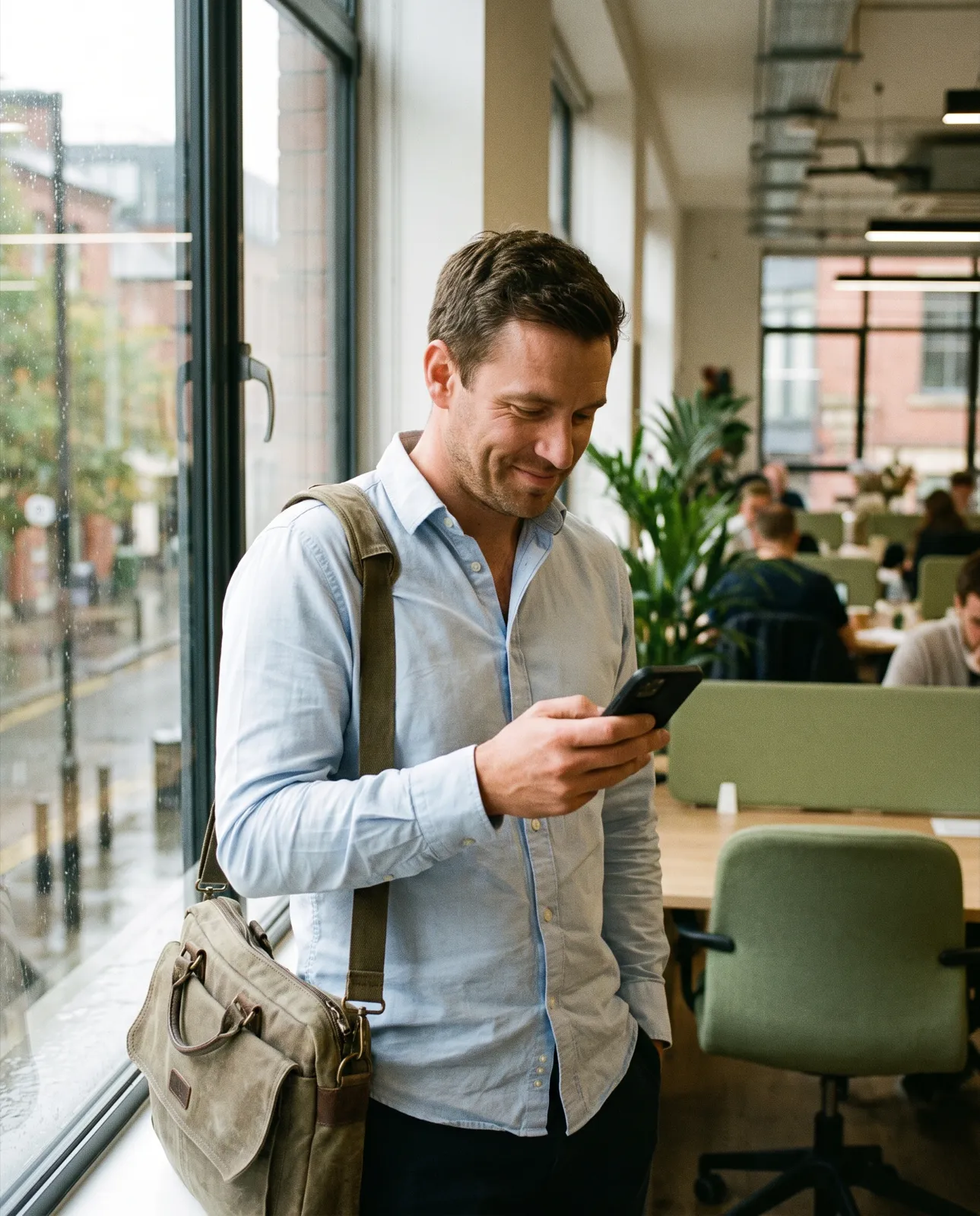 A mortgage adviser checking a new lead on his phone.